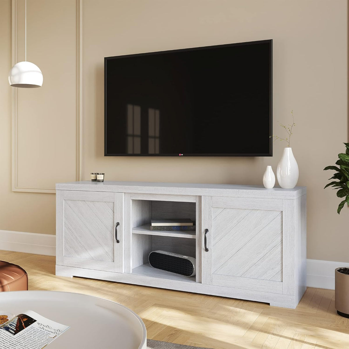 Farmhouse Electric Fireplace TV Stand with Storage Cabinets T336