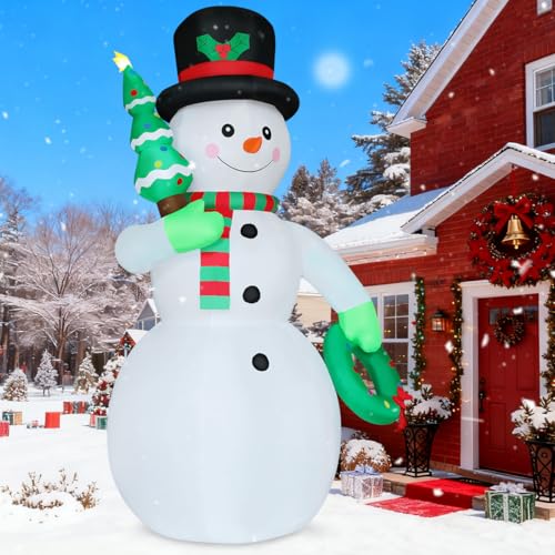 12 FT Christmas Inflatable Snowman with Christmas Tree & Wreath Built-in LEDs V116