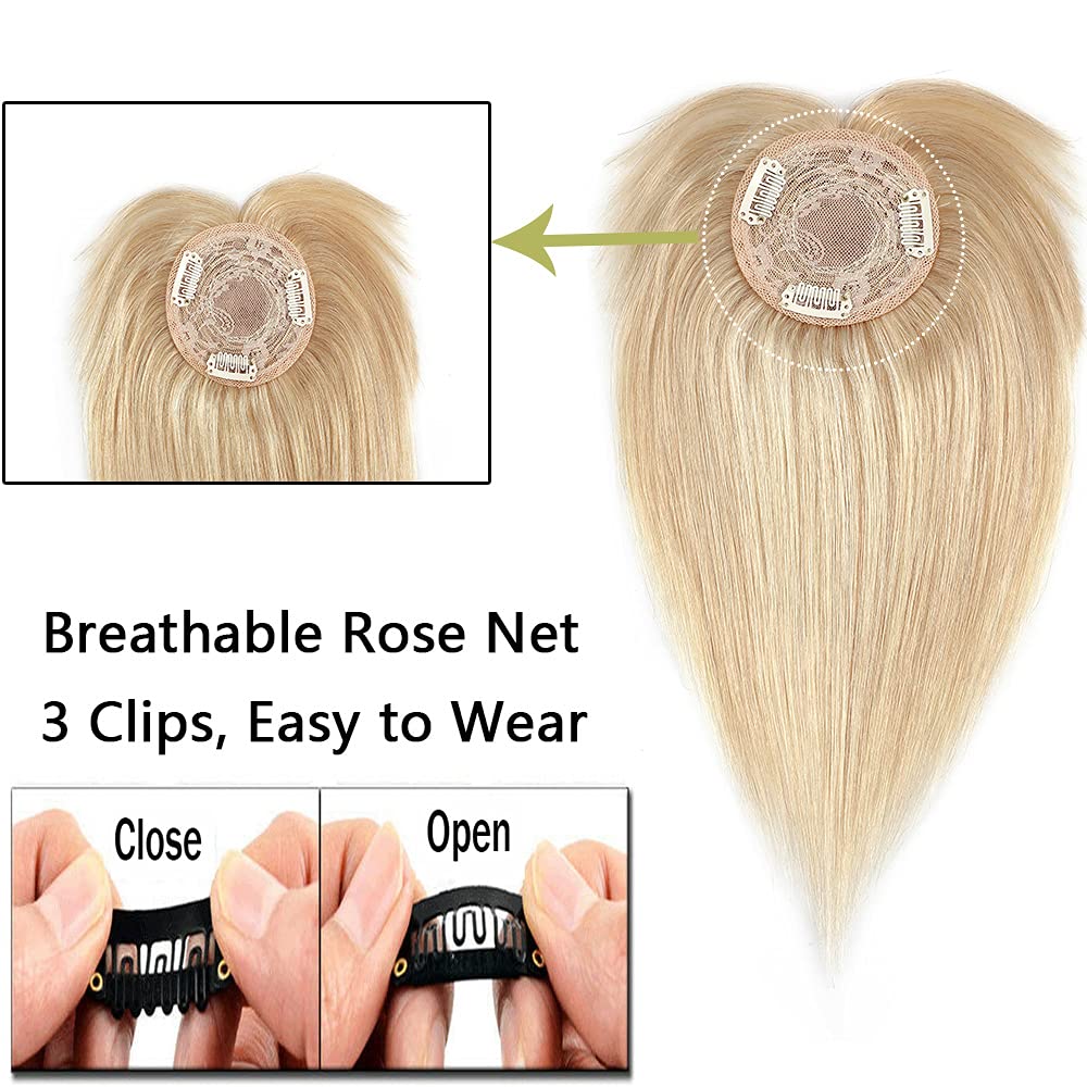 100% Real Human Hair Topper with Wispy Bangs Mono Base Crown Topper Y488