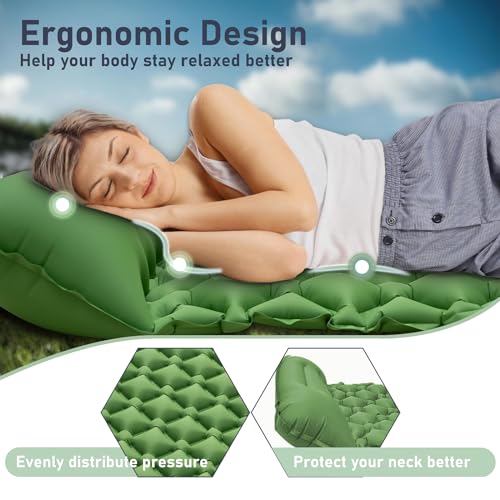 Ultralight Inflatable Sleeping Pad with Pillow and Built-in Foot Pump (Blue) Q645559