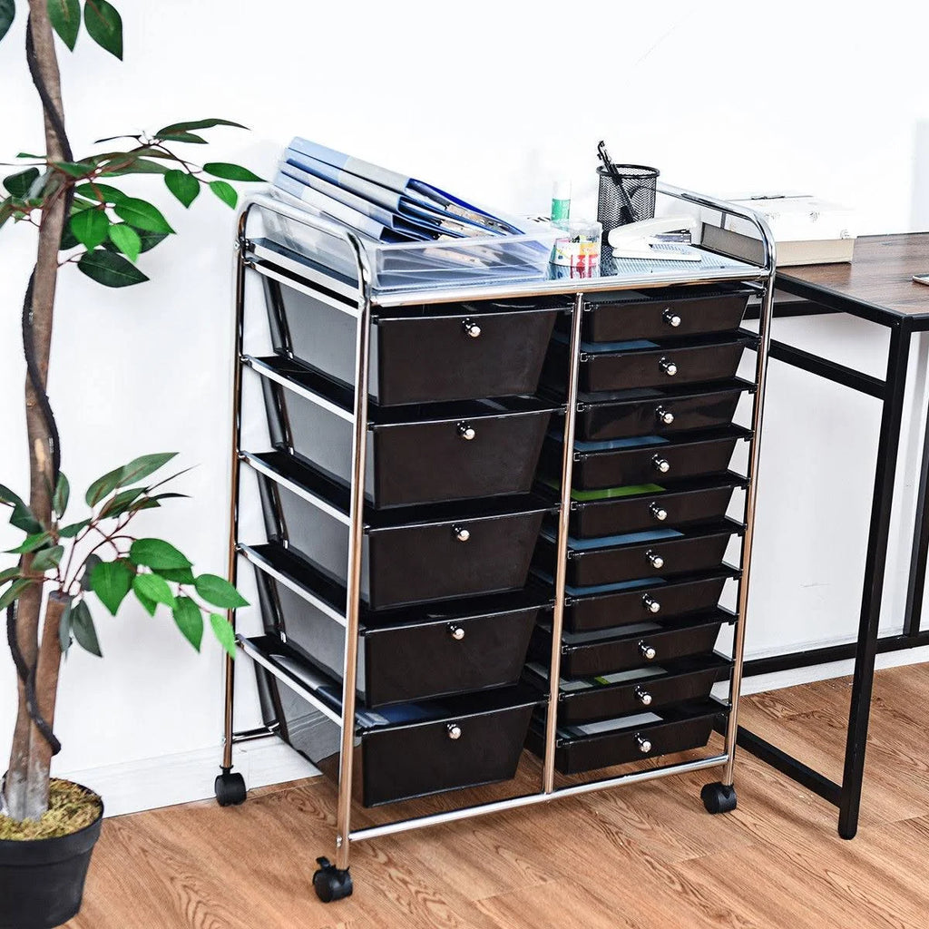 Black 15 Drawer Rolling Storage Cart F9823