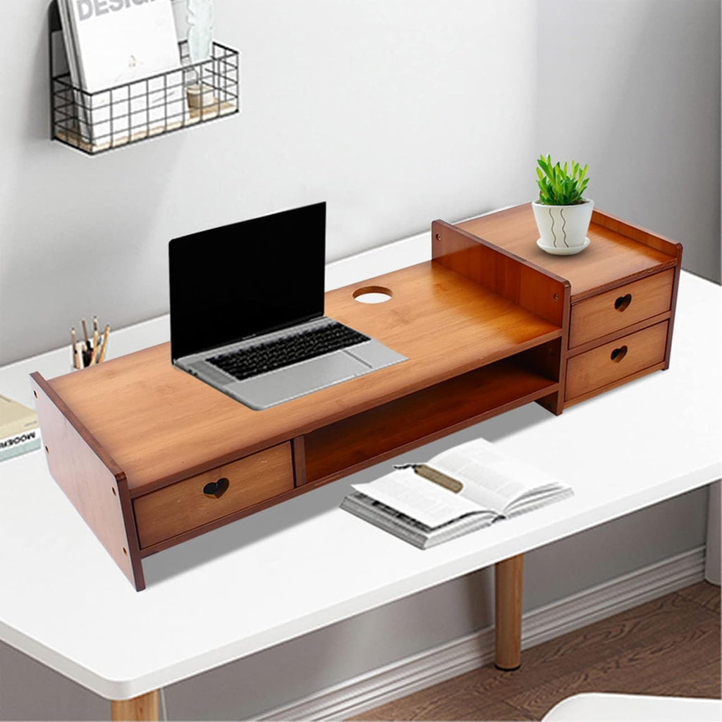 Bamboo Monitor Stand with 3 Drawers F770