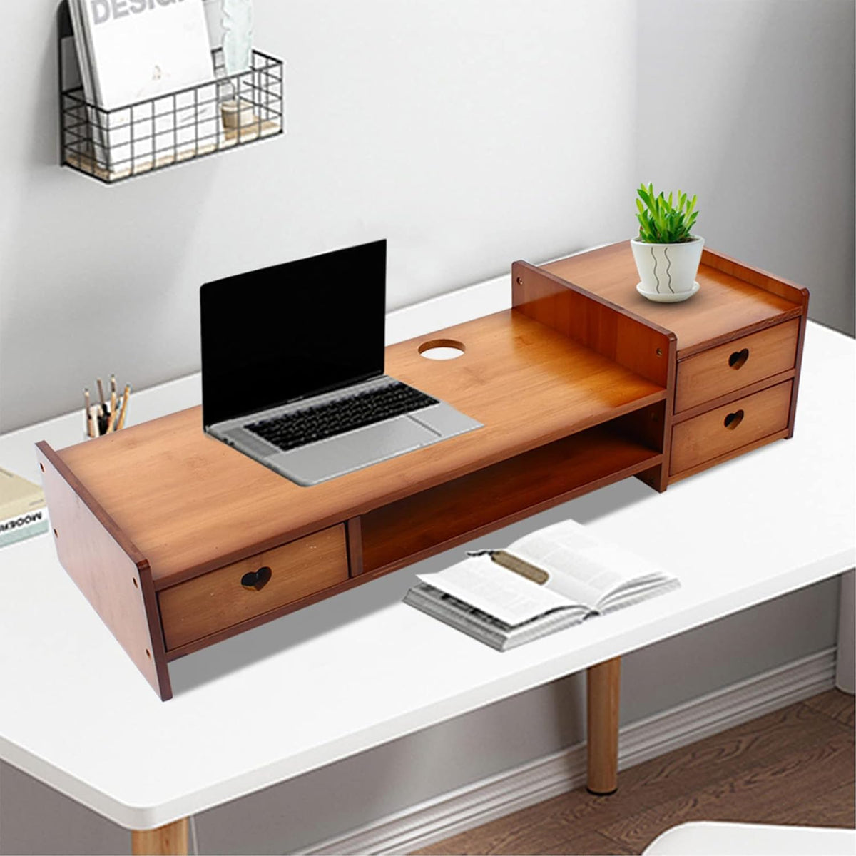 Bamboo Monitor Stand with 3 Drawers F770