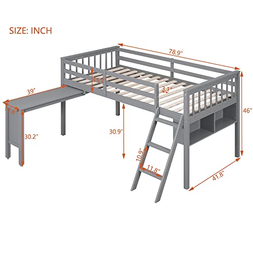 White Full Size Low Loft Bed with Desk and Chair Z6804