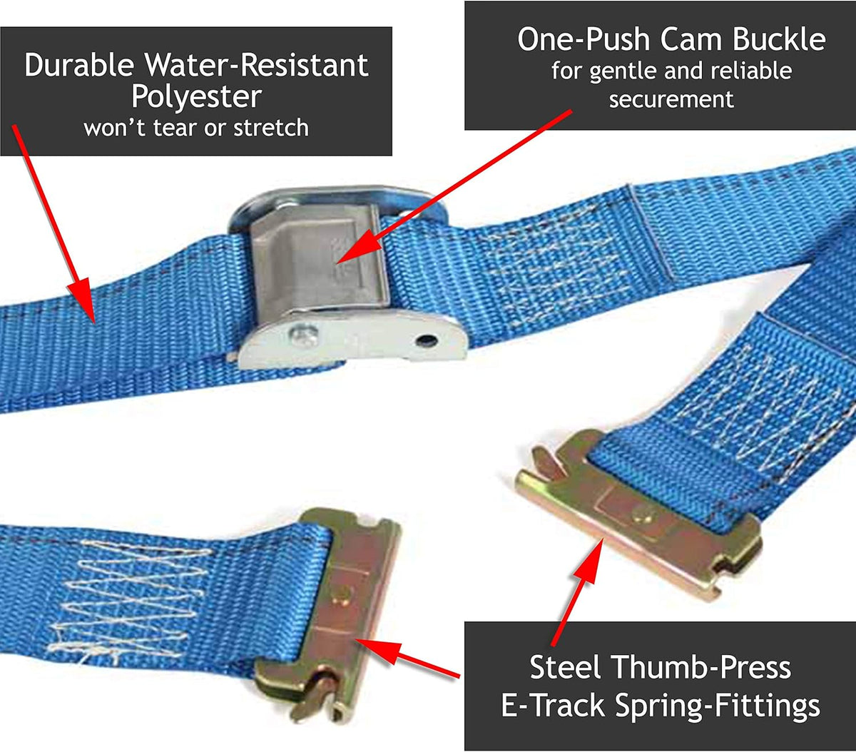2 x 20' E-Track Cam Straps Blue Polyester Tie-Downs Y170