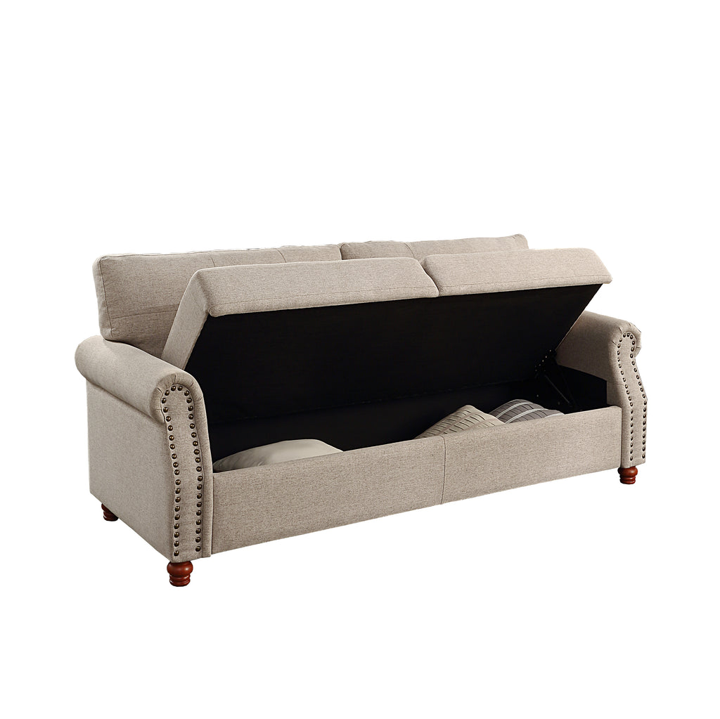 Beige Linen Storage Sofa with Tufted Cushions D31099