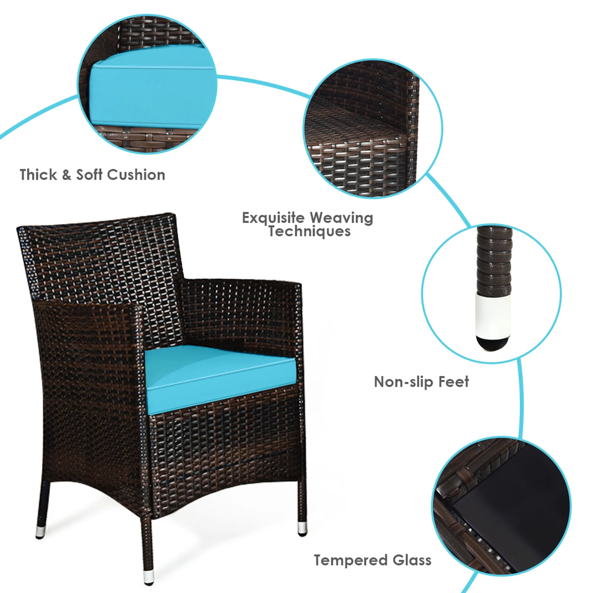 8 Pcs Patio Rattan Furniture Set with Cushioned Chair Loveseat Table N8206
