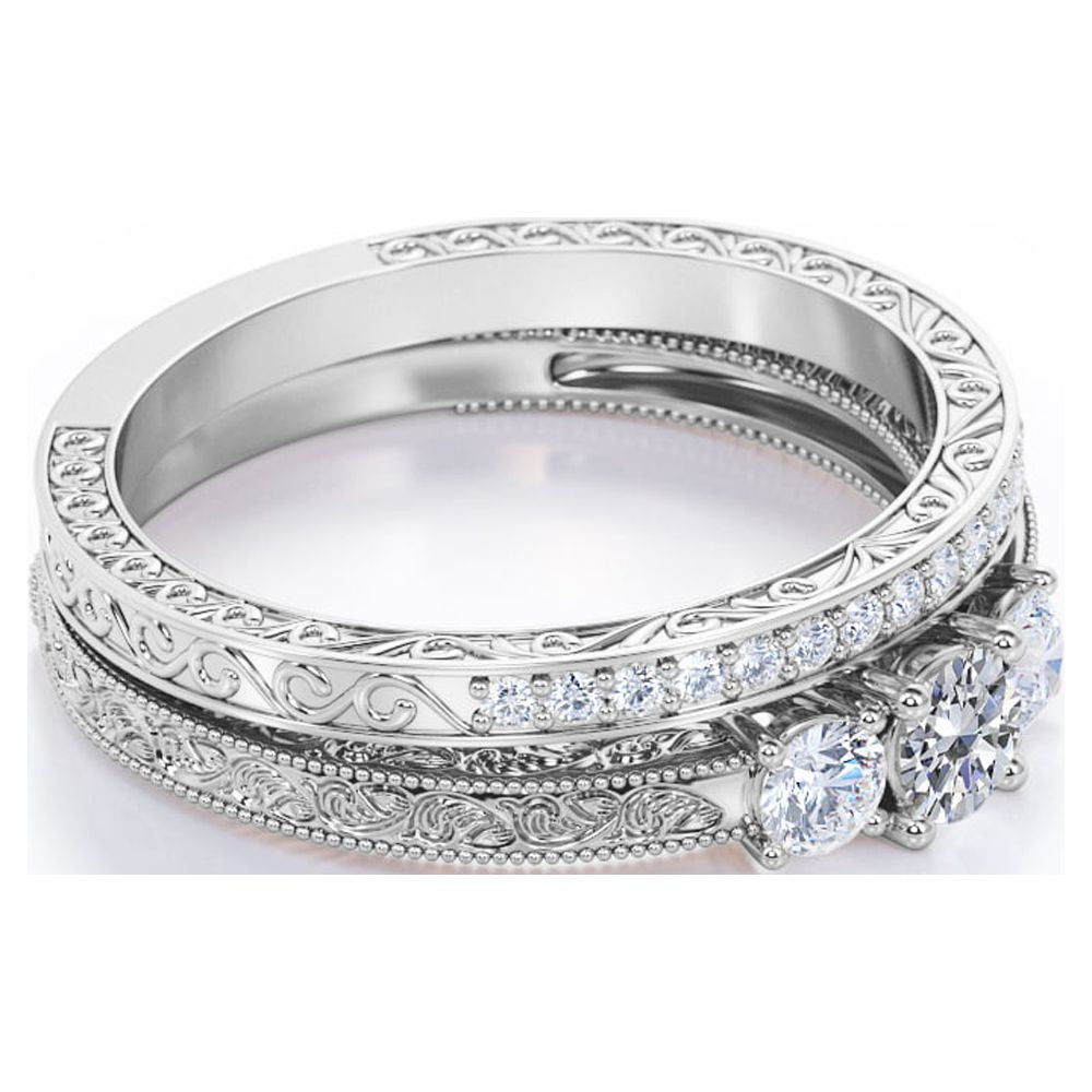 1.75 Carat Round Cut Moissanite Cathedral Wedding Ring Set in 18K White Gold Plating over Silver W31409