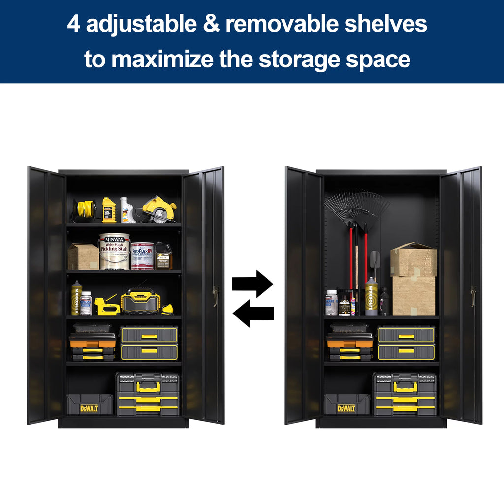 71 inches Tall Black Metal Storage Cabinet with 4 Adjustable Shelves J50692