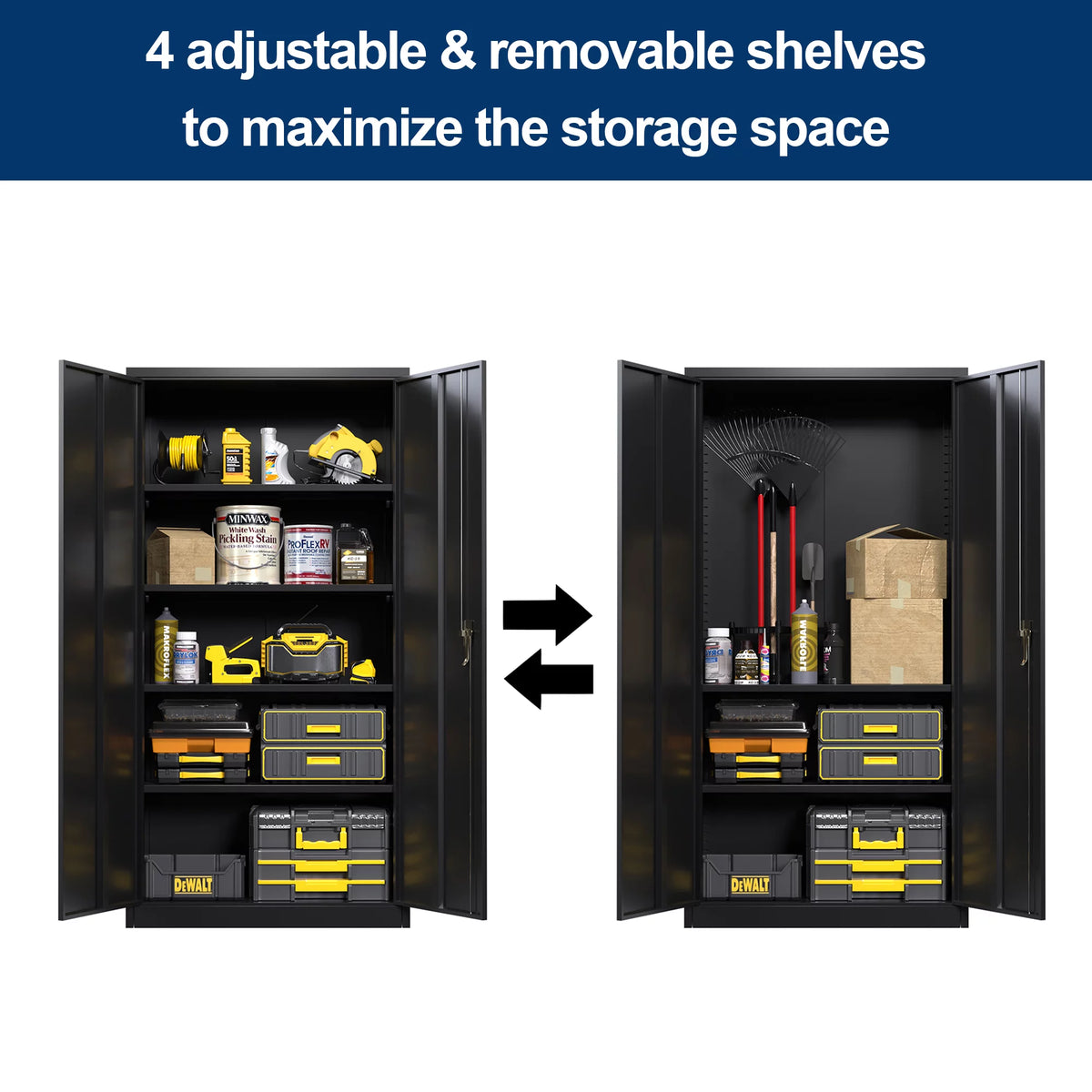71 inches Tall Black Metal Storage Cabinet with 4 Adjustable Shelves J50692