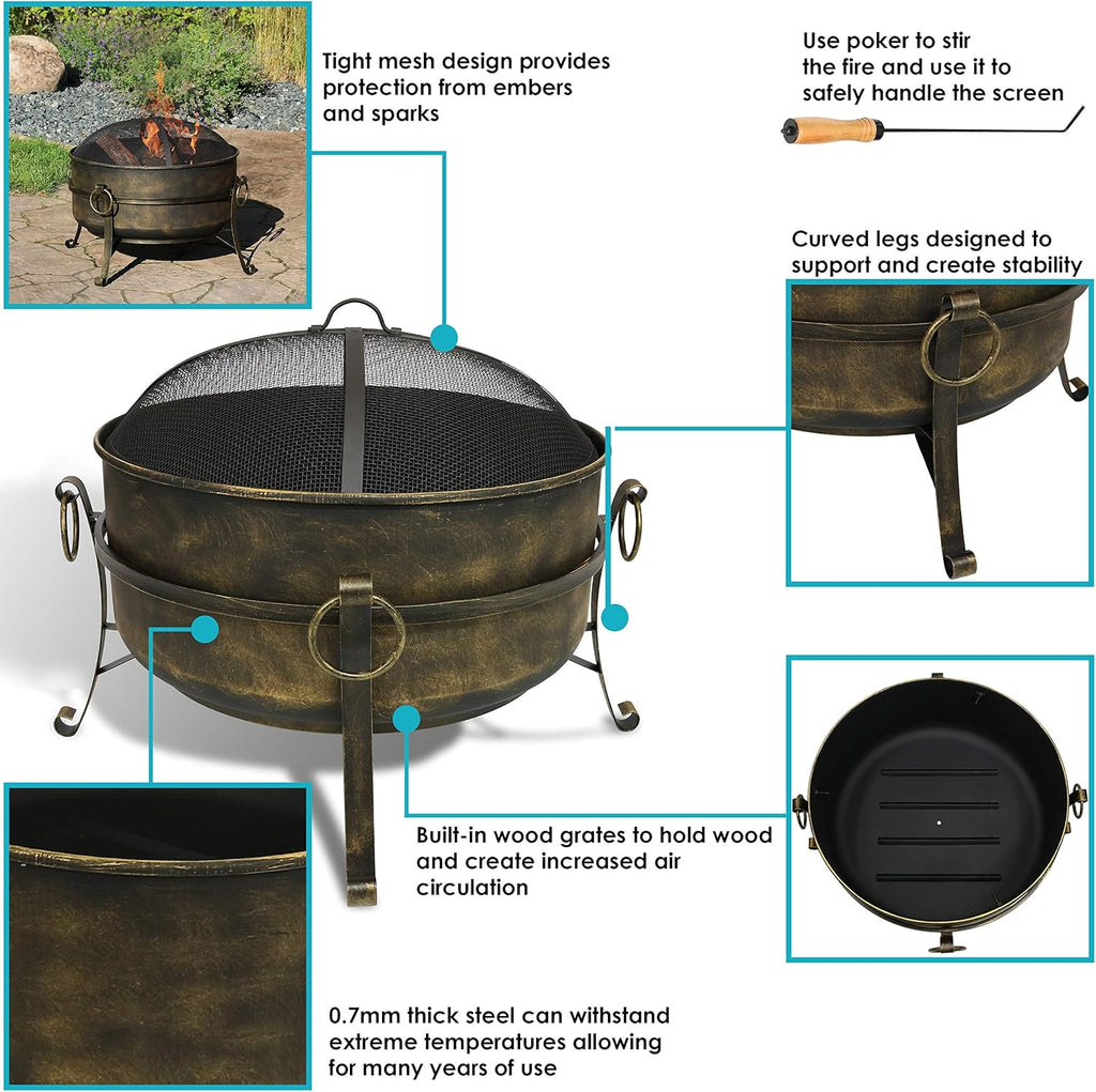 24-Inch Wood-Burning Fire Pit with Spark Screen and Metal Grate C132494