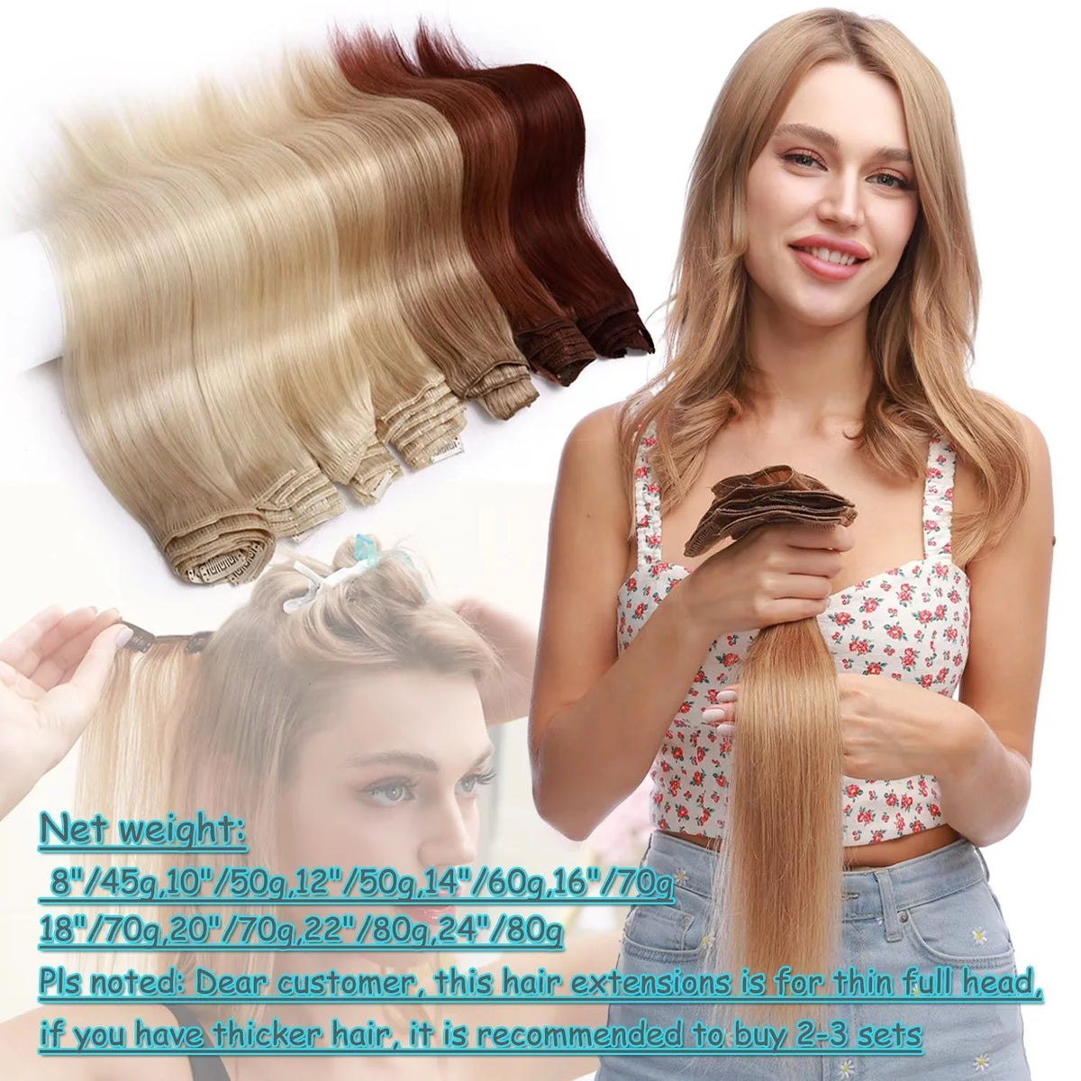 Human Hair Extensions Clip In Natural Blonde Straight J57394