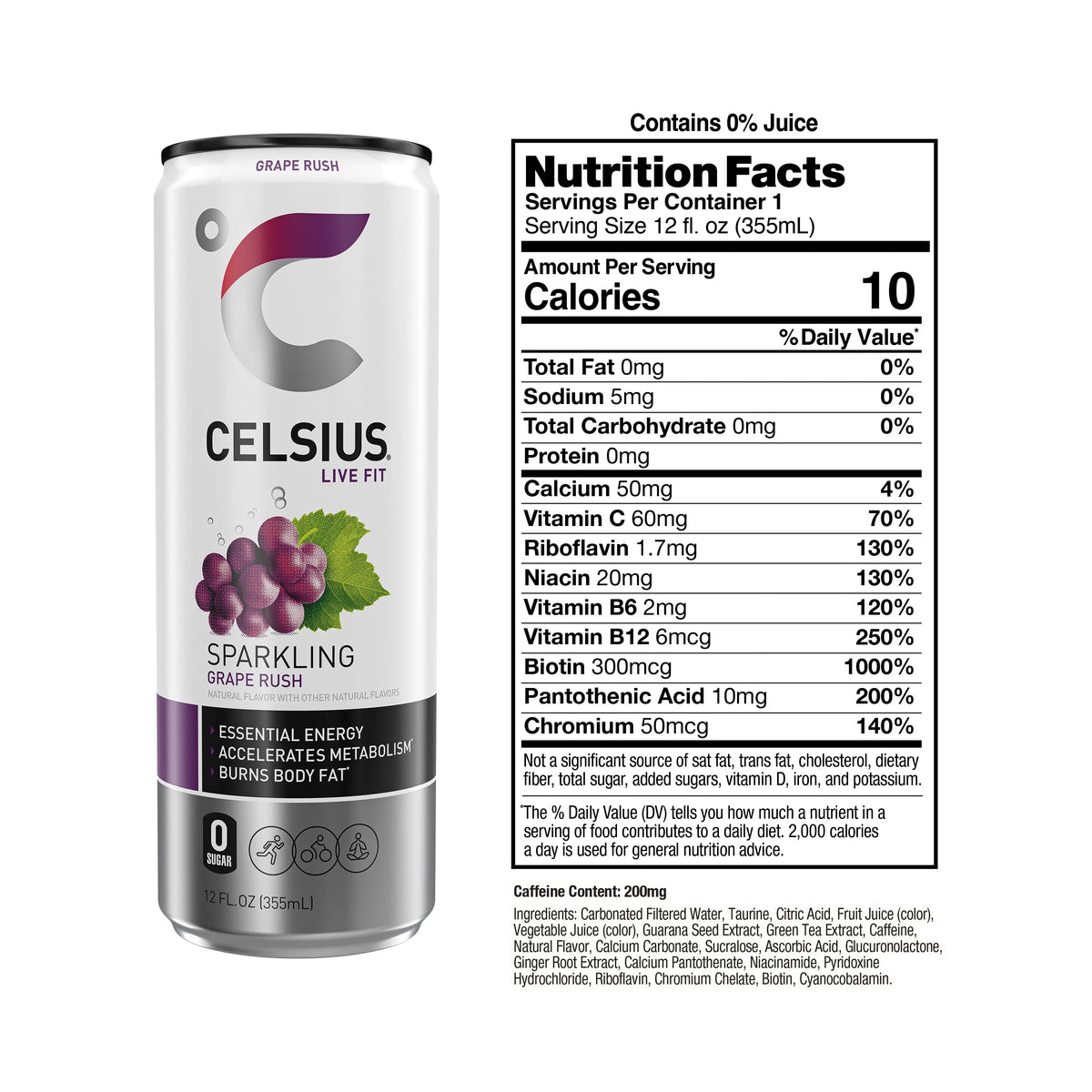 Sparkling Grape Energy Drink 12 fl oz Can Pack of 12 P69365