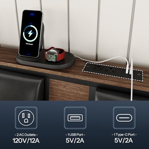 King Size Upholstered Headboard with Charging Station V640