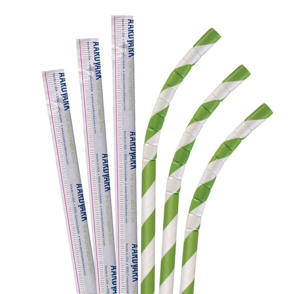 7 3/4x22 Jumbo Green White Striped Paper Straw - 3200/Case M7373
