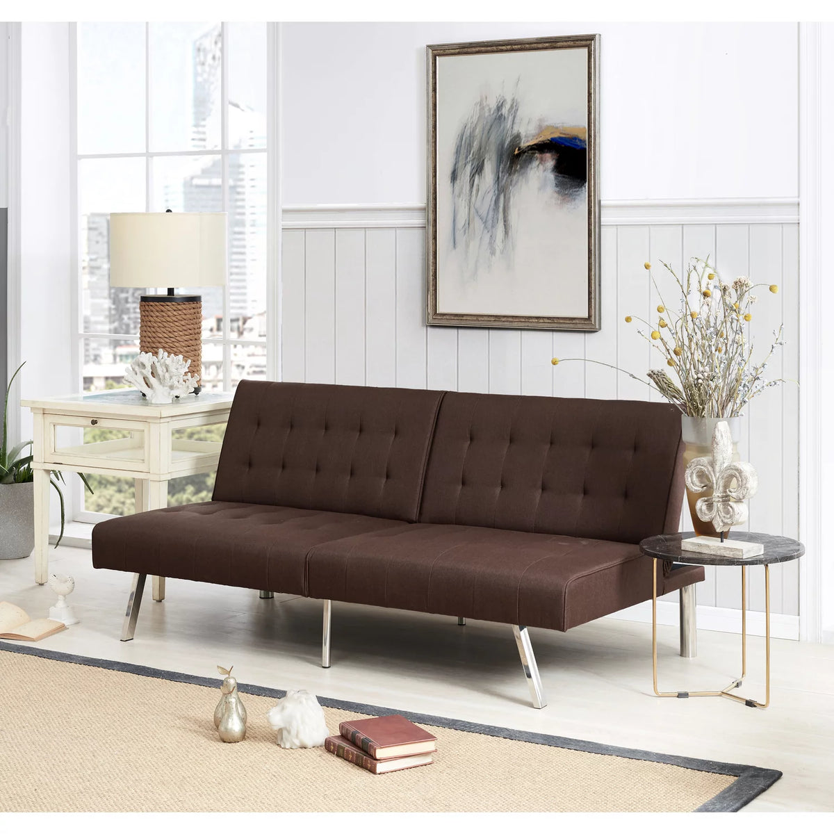 Espresso Linen Tufted Split Back Futon Sofa S92168