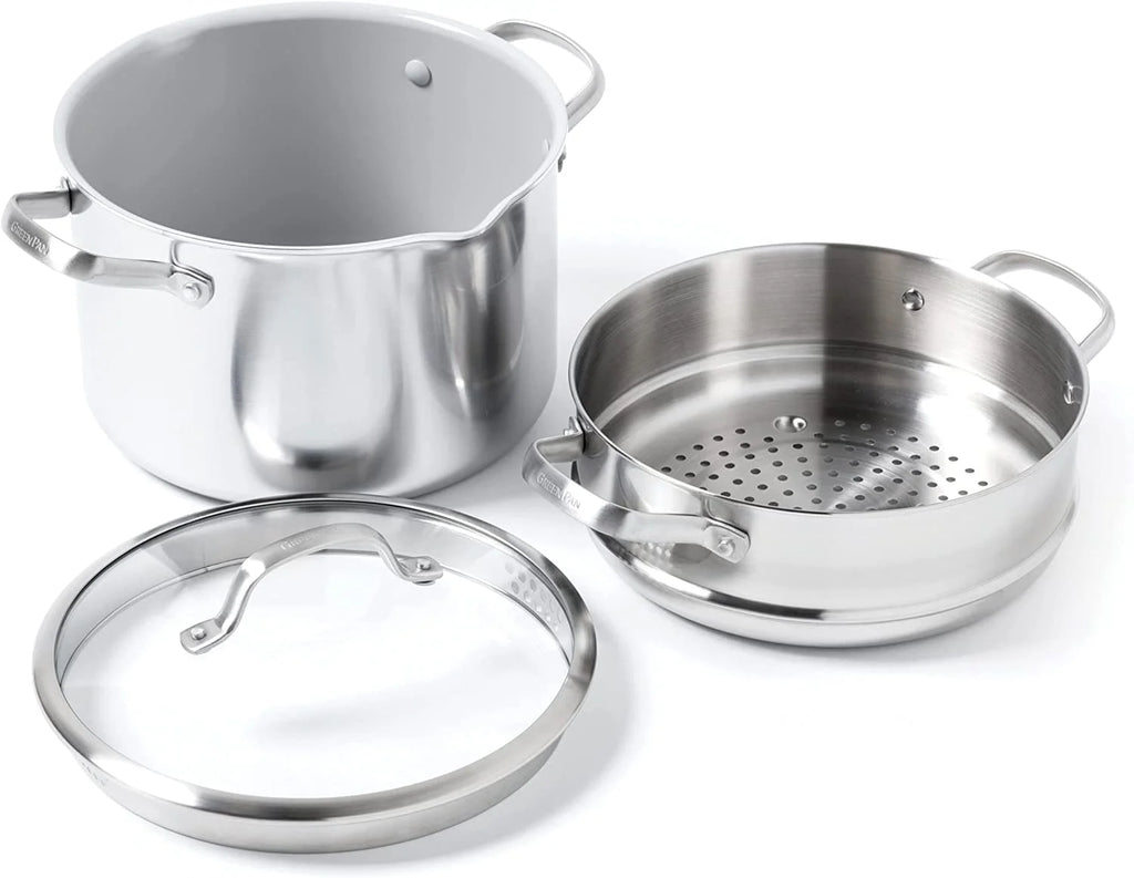 8QT Stainless Steel Nonstick Stock Pot with Strainer Lid and Steamer Q87990