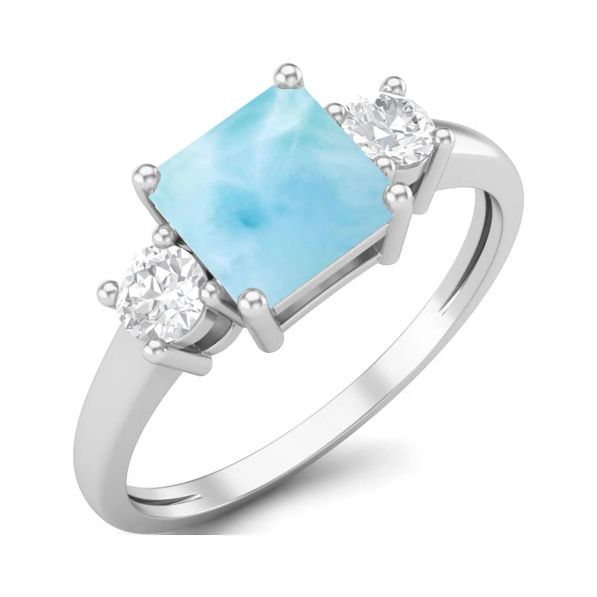 0.95 Ctw Princess Cut Square Larimar 925 Sterling Silver Trio Stone Ring G745692