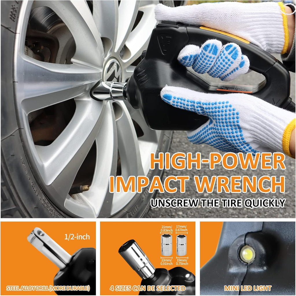 Electric Car Jack Kit 5 Ton Hydraulic Floor Jack with Impact Wrench and Tire Inflator D661
