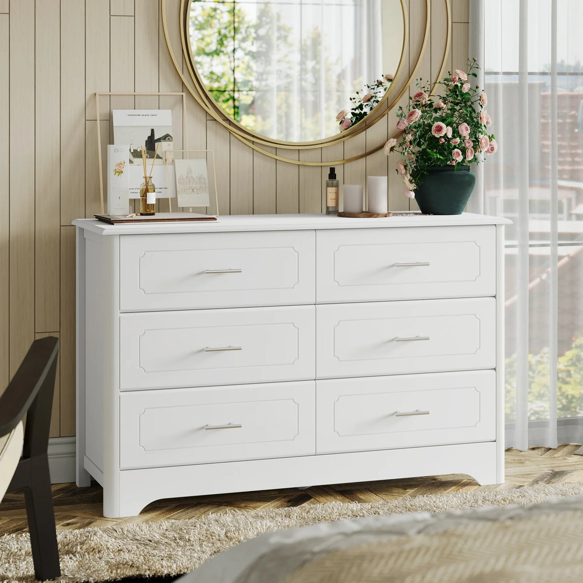 White 6 Drawer Double Dresser S810