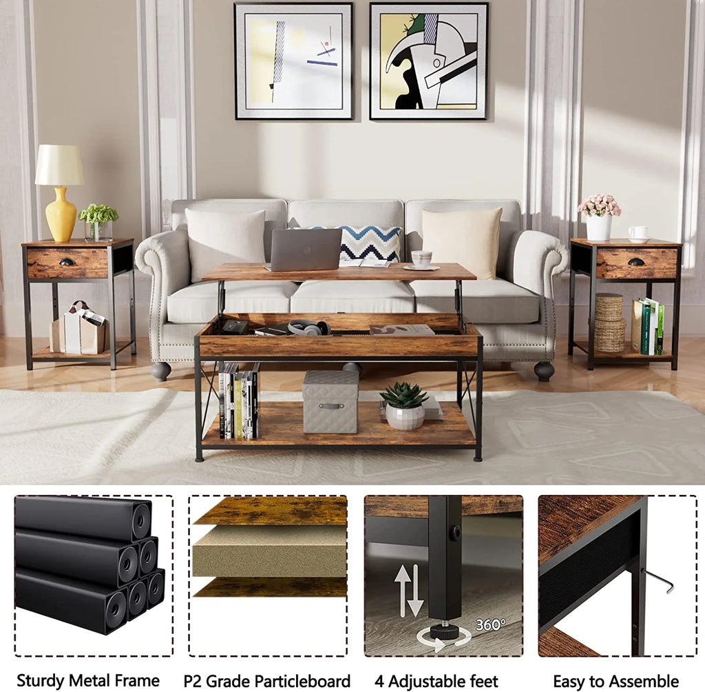 Set of 2 Nightstands with Fabric Drawer and Storage Shelf I581734