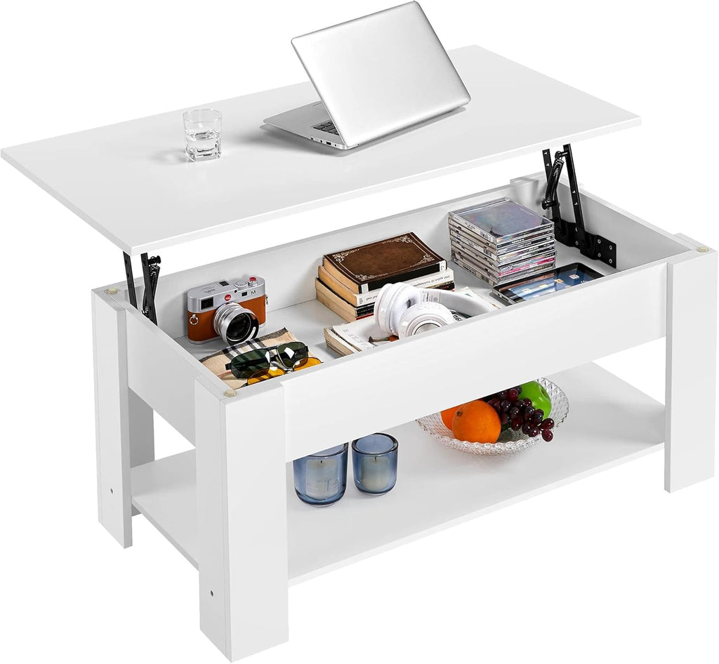 Black Wood Lift Top Coffee Table with Hidden Compartment and Storage Shelf Y818