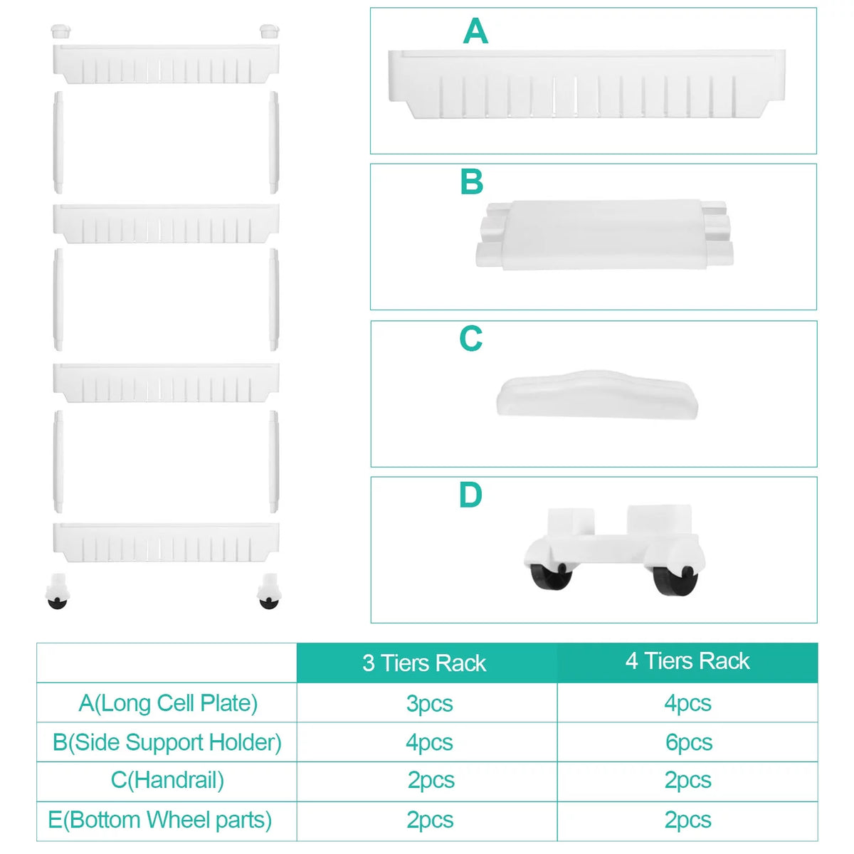 3 Tiers Slim Cart Narrow Space Shelf White V9116