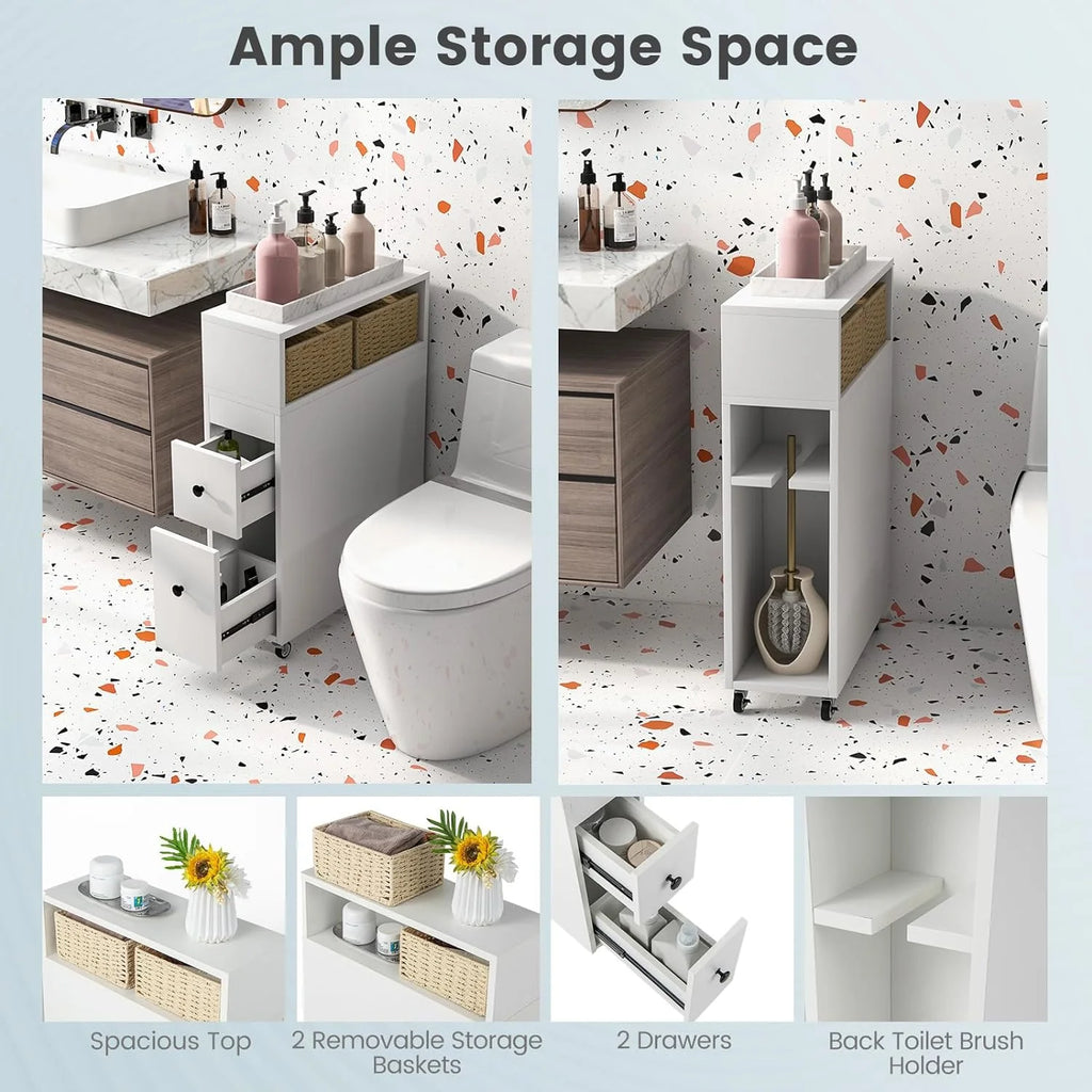 Slim Bathroom Storage Cabinet with 2 Slide Out Drawers H130