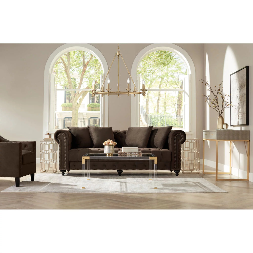 Modern Cast Acrylic Square Coffee Table 40" Wide Clear Gold Tempered Glass Tabletop G797