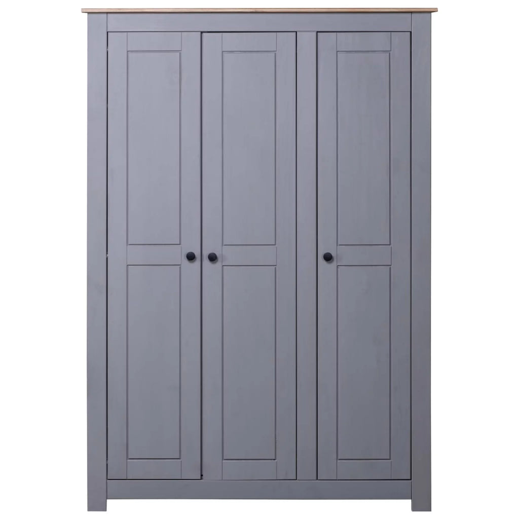 3-Door Gray Pine Wardrobe E897565