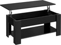 Black Wood Lift Top Coffee Table with Hidden Compartment and Storage Shelf Y818