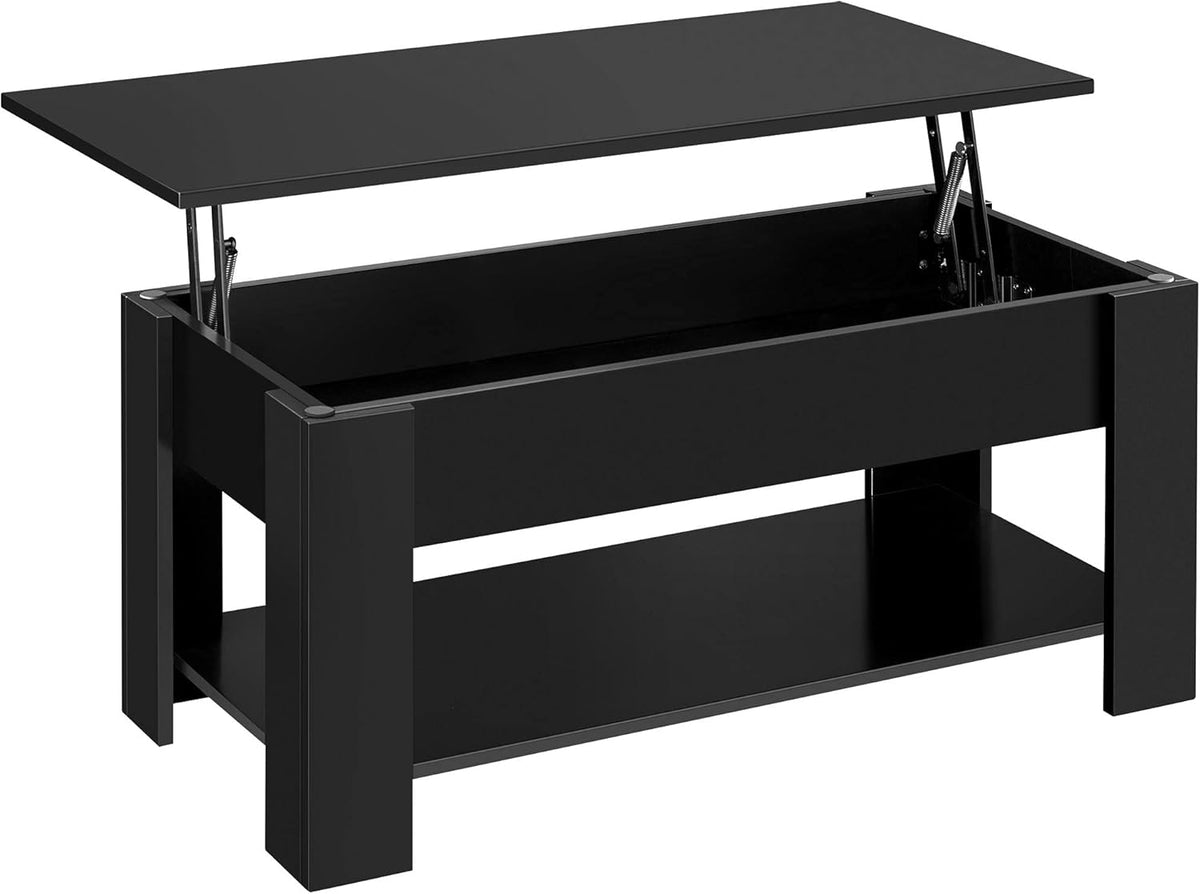 Black Wood Lift Top Coffee Table with Hidden Compartment and Storage Shelf Y818