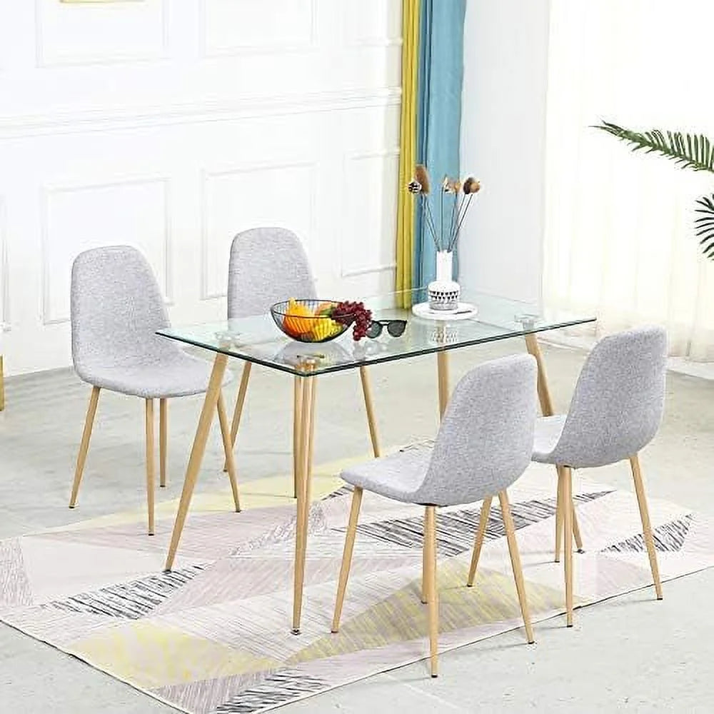 Glass Dining Table for 4 with Tempered Glass Top Metal Legs E758472