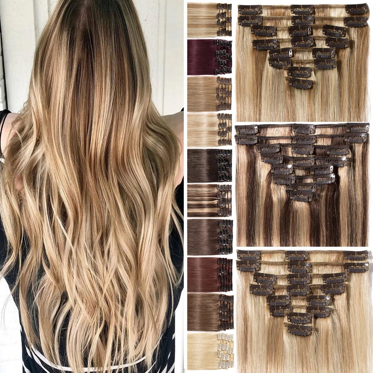 Human Hair Extensions Clip In Natural Blonde Straight J57394