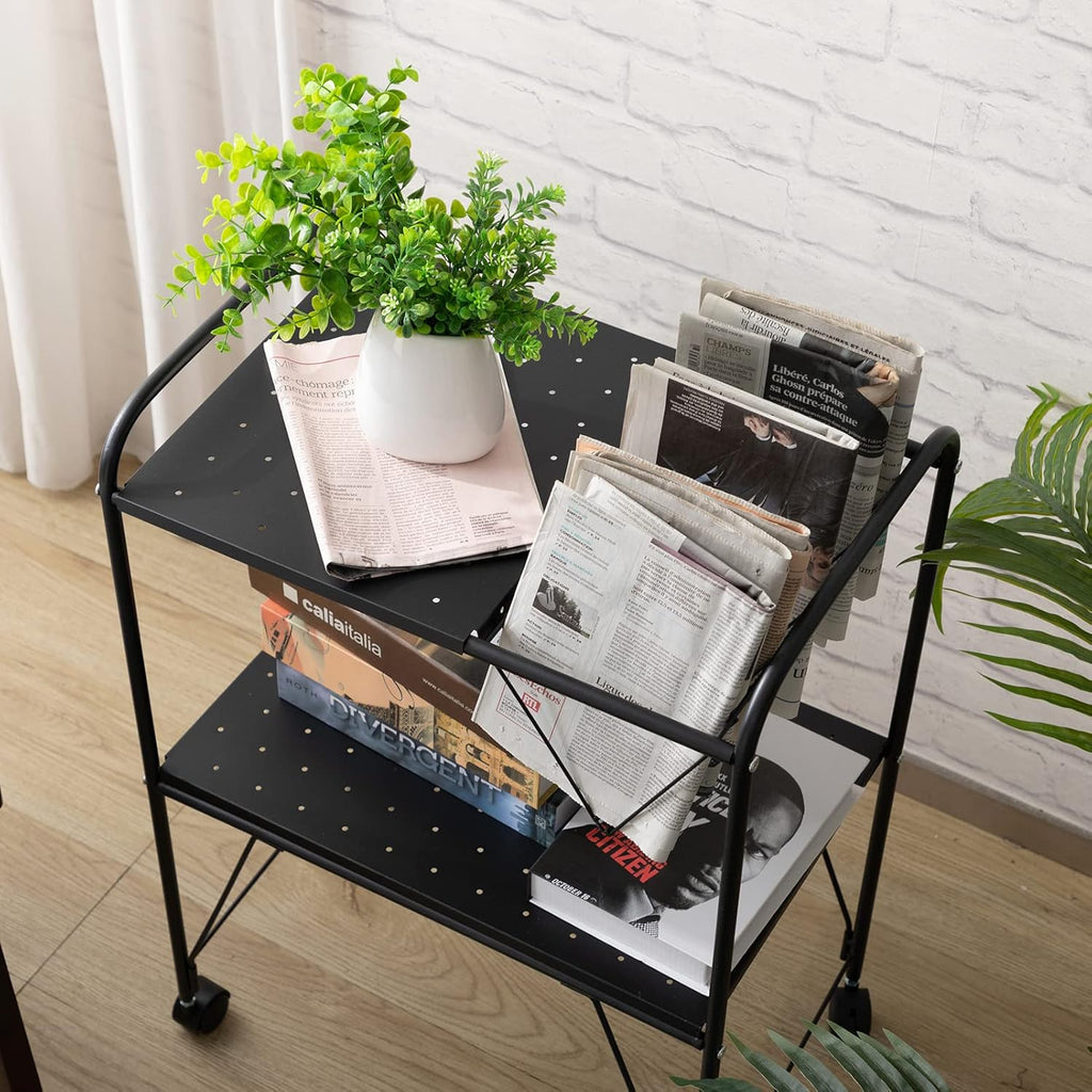 2 Tier Rolling Metal Mesh Storage Cart with Wheels, Black A27064