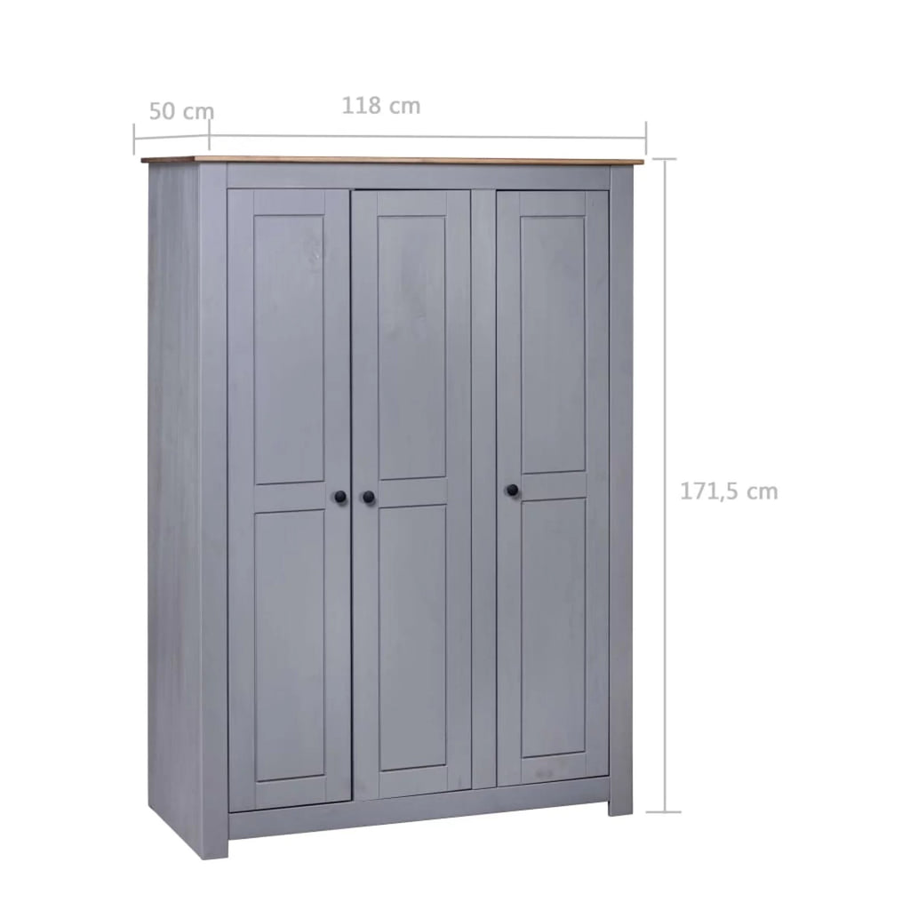 3-Door Gray Pine Wardrobe E897565