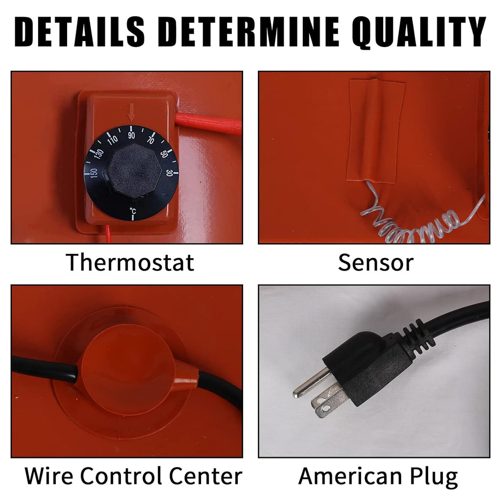 55-Gallon Silicone Metal Drum Heat Pad Band Warmer Kit 120V 150℃ 5x70in Pack of 2 M631249