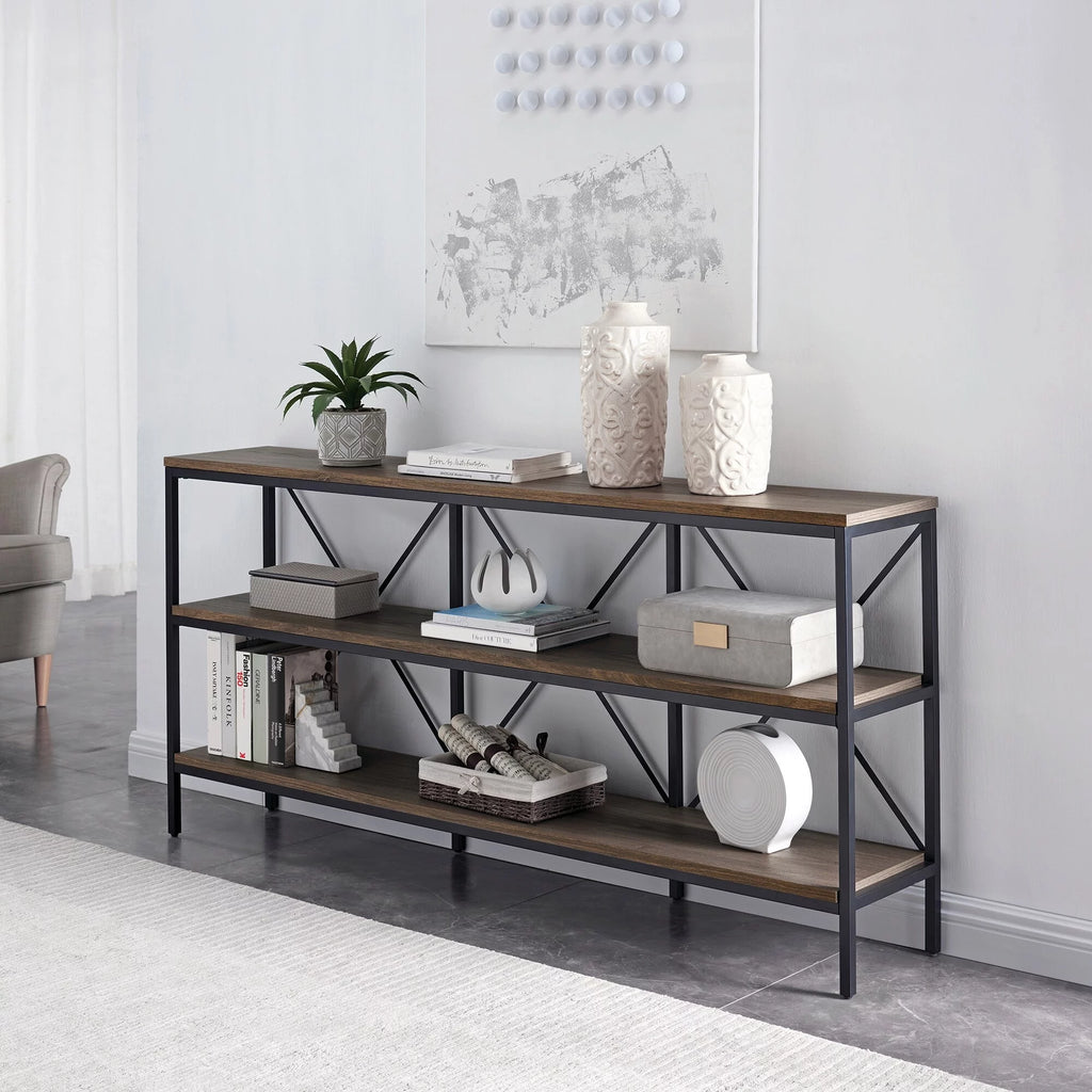 Blackened Bronze Black Grain Rectangular Console Table Z166