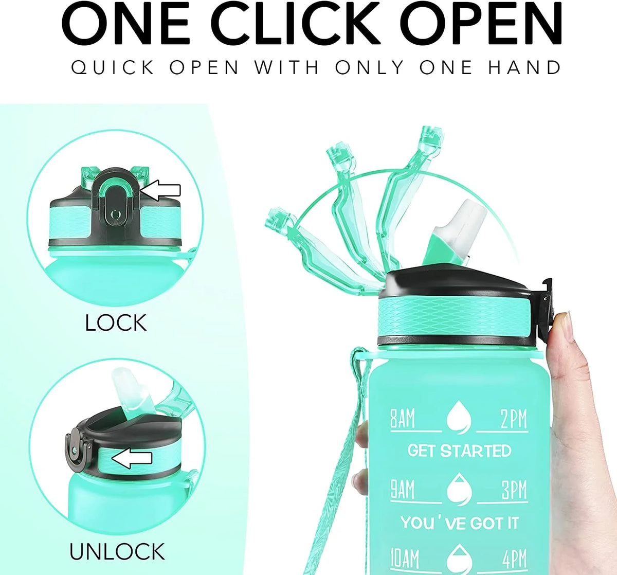 32 oz Motivational Water Bottle with Straw, Time Marker, Leakproof BPA Free J195555
