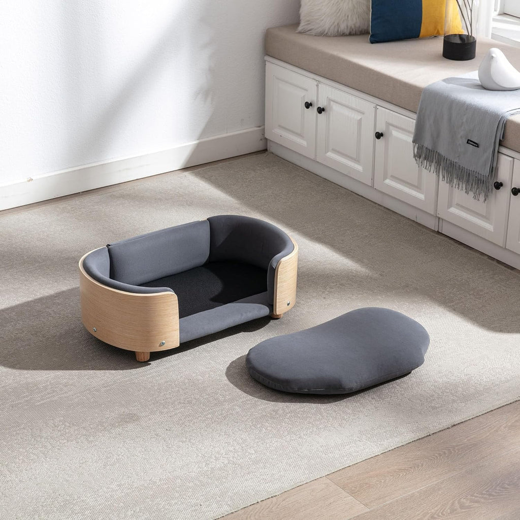 Dark Gray Velvet Dog Bed with Wood Legs L215719