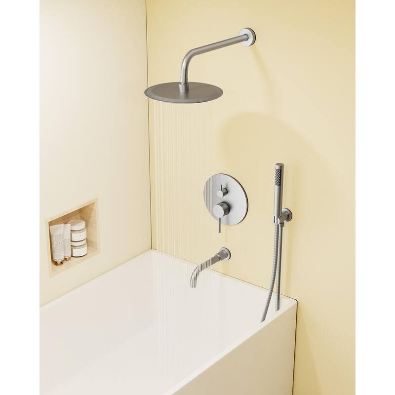 10 in. 3-Spray Wall Mount Shower Head and Tub Faucet 2.5 GPM Brushed Nickel A789