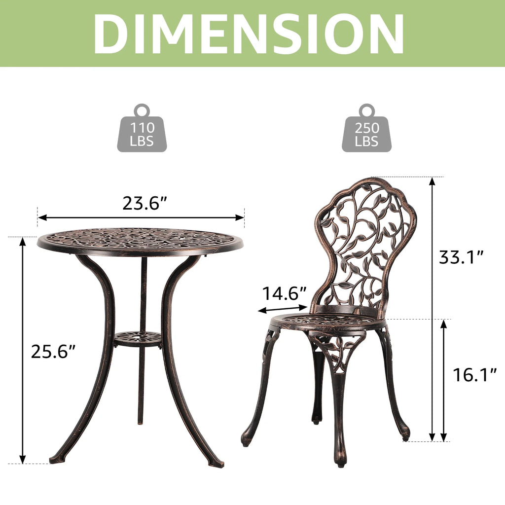 3 Piece Bronze Cast Aluminum Outdoor Bistro Table Set S7067