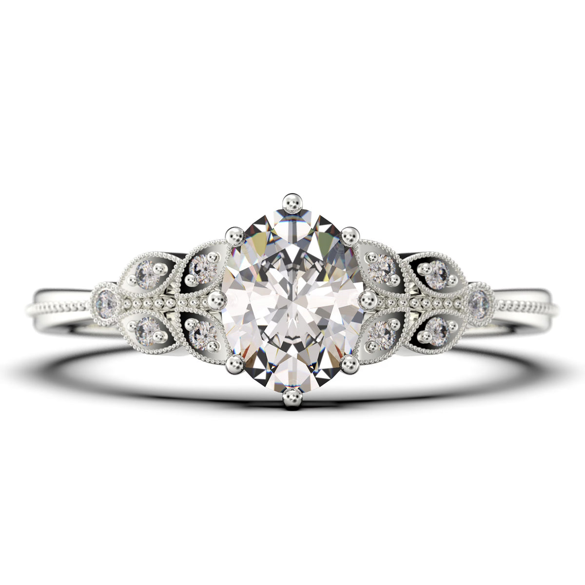 Oval Cut Diamond Moissanite Engagement Ring Set in 925 Sterling Silver E11077