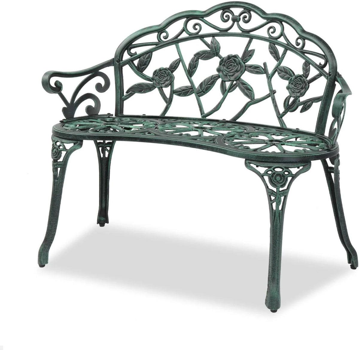 38.5" Metal Rose Bench Cast Iron Antique Finish Bronze O5272