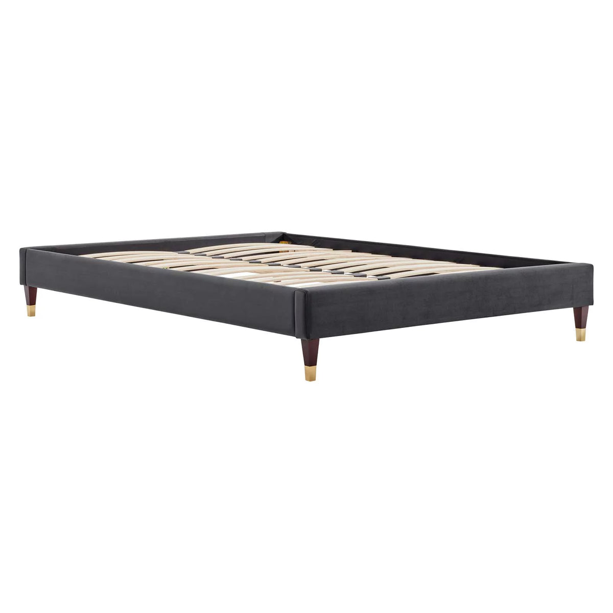Queen Performance Velvet Platform Bed Frame in Charcoal F4633