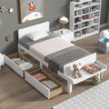 White Twin Size Wood Platform Bed Frame with 2 Storage Drawers L41364