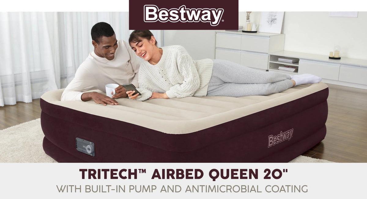 Maroon Queen Air Mattress with Built-in Pump K27244