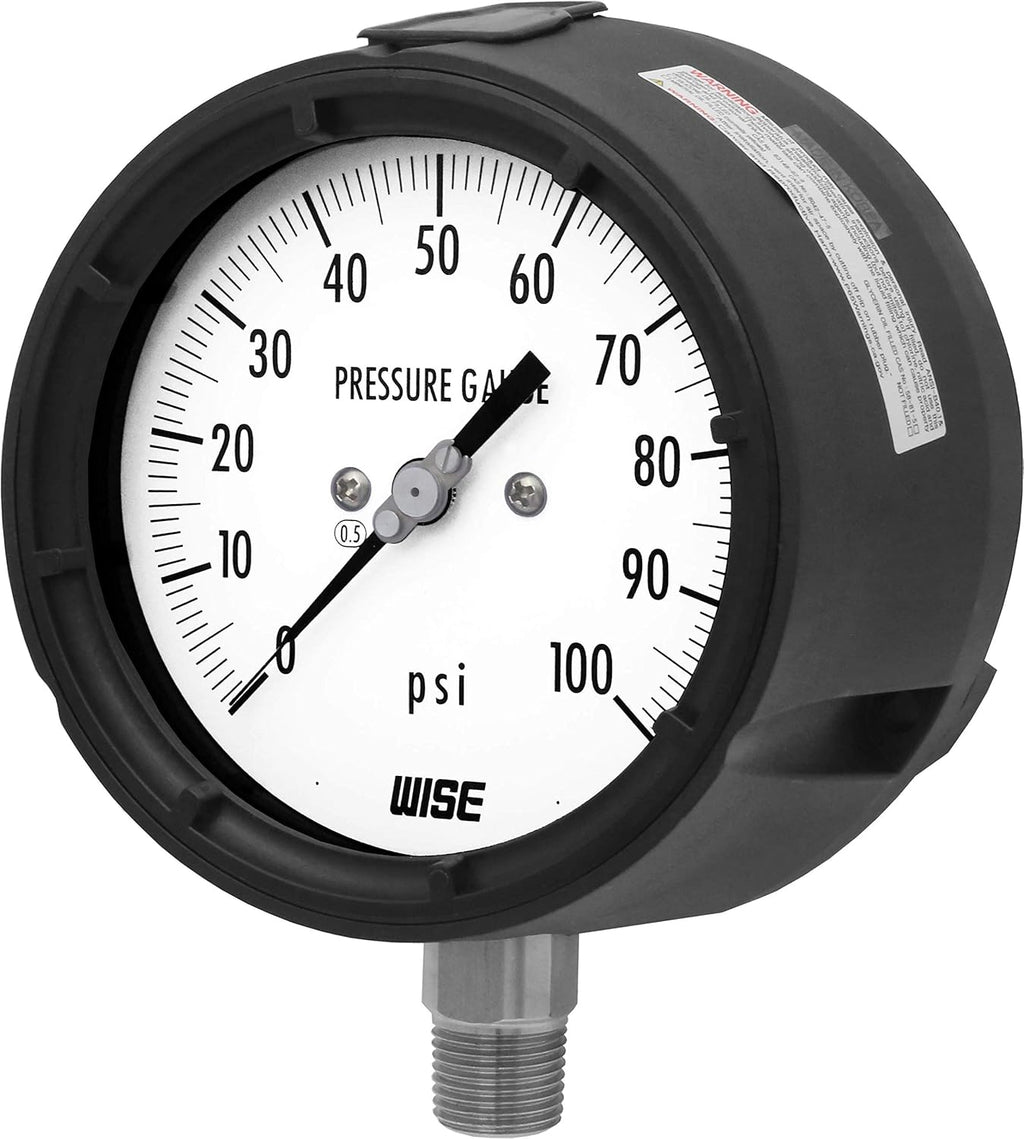 Pressure Gauge with thermoplastic case, 125mm Dial, 1/2NPT(M), Bottom Connection, 0~100psi, 0.5% Accuracy, Pack of 2 U2752