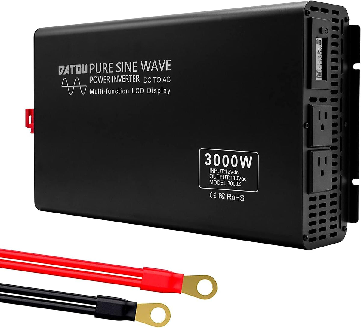 3000W Pure Sine Wave Power Inverter 12V DC to 110V AC Dual AC Outlets LED Display U73143