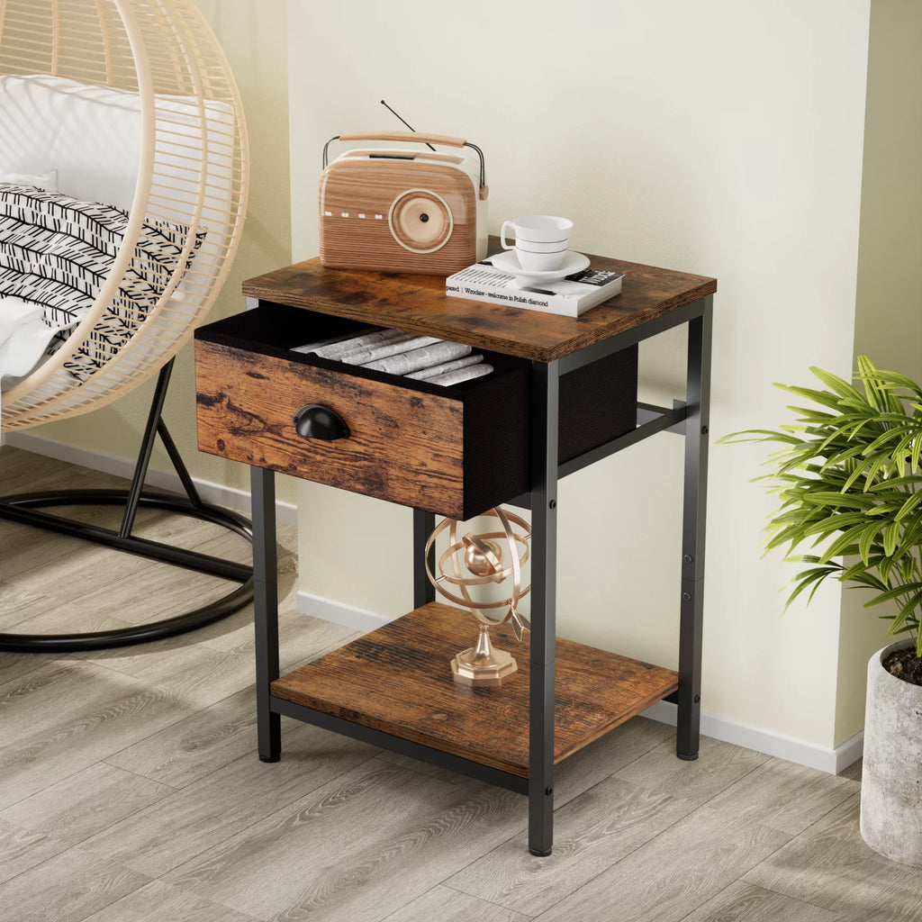 Set of 2 Nightstands with Fabric Drawer and Storage Shelf I581734